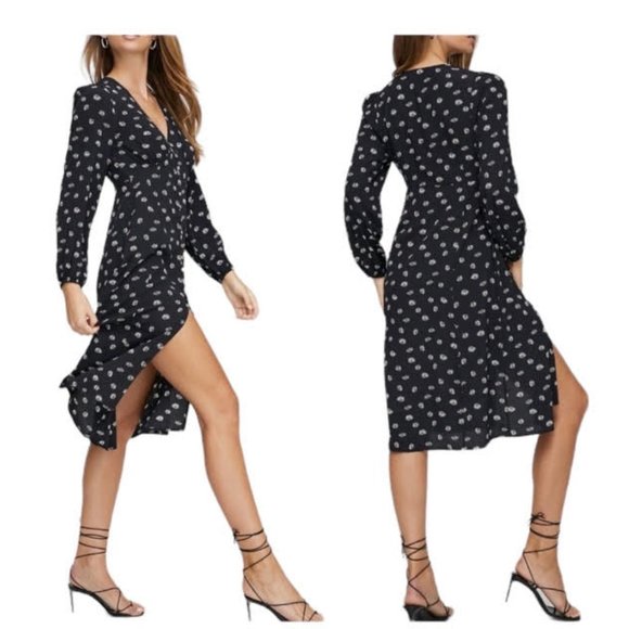 Wilfred Dresses & Skirts - Wilfred Aritzia Small Black Daisy Floral Gallery Long Sleeve Button Front Midi…